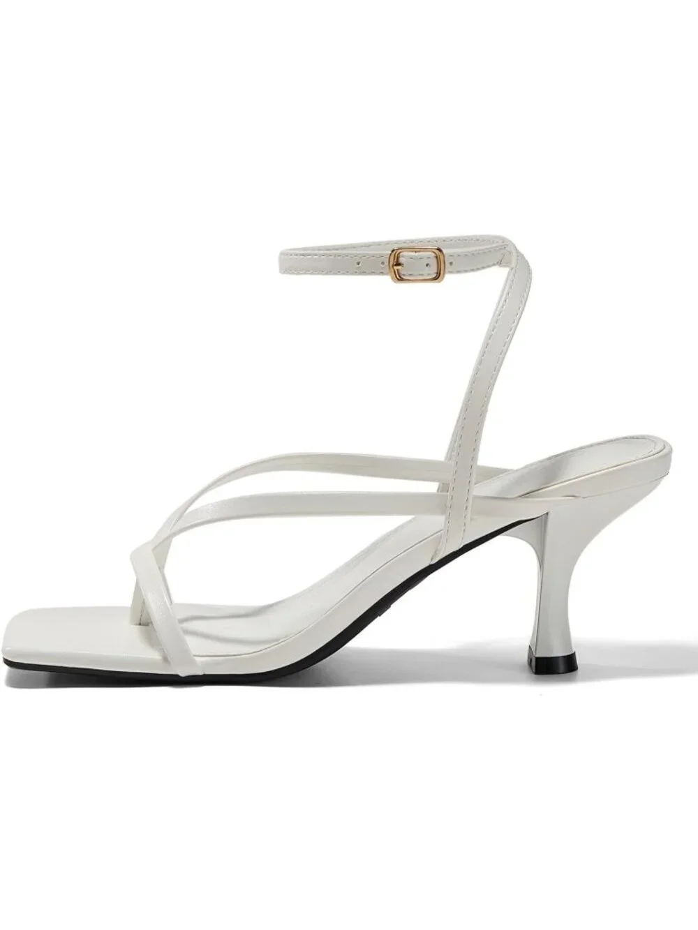 Women's White Lace Up Heels Sandal Square Toe Flip Flop Kitten Heel Ankle Strap